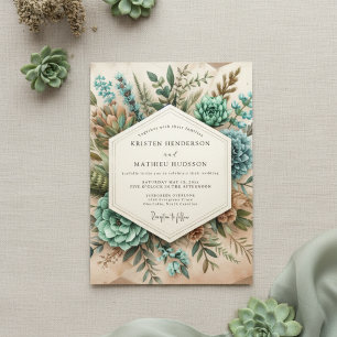 Teal Botanical Romance Wedding Invitation