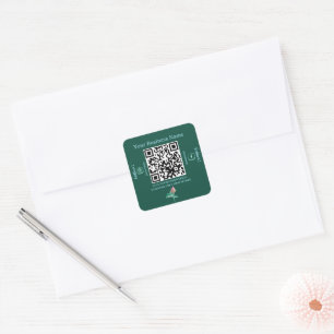 Teal Botanical Social Media QR Code Business   Square Sticker