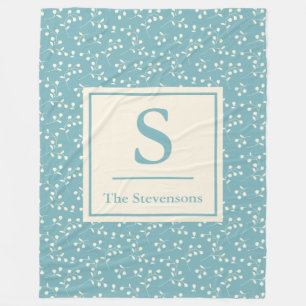 Teal Botanical Sprig Monogram Personalized Family Fleece Blanket