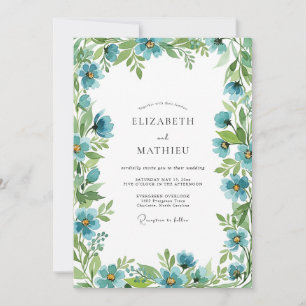 Teal Botanical Spring Wedding Invitation