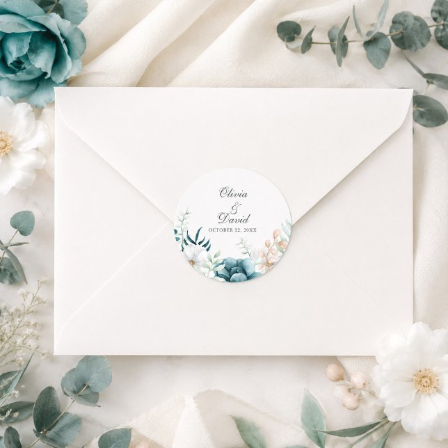 Teal Botanical Wedding Envelope Seal Sticker (Teal Botanical Wedding Envelope Seal Sticker)