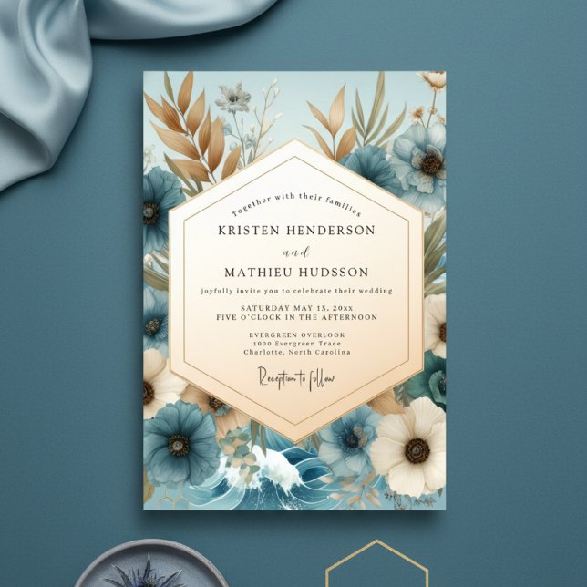 Teal Botanical Whimsical Wedding Invitation (Creator Uploaded)