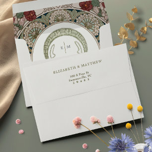 Teal Bougainvillea Art Nouveau Vintage Mucha Envelope