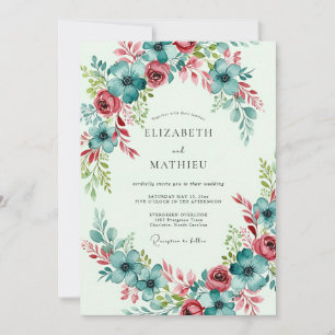 Teal Bountiful Spring Wedding Invitation