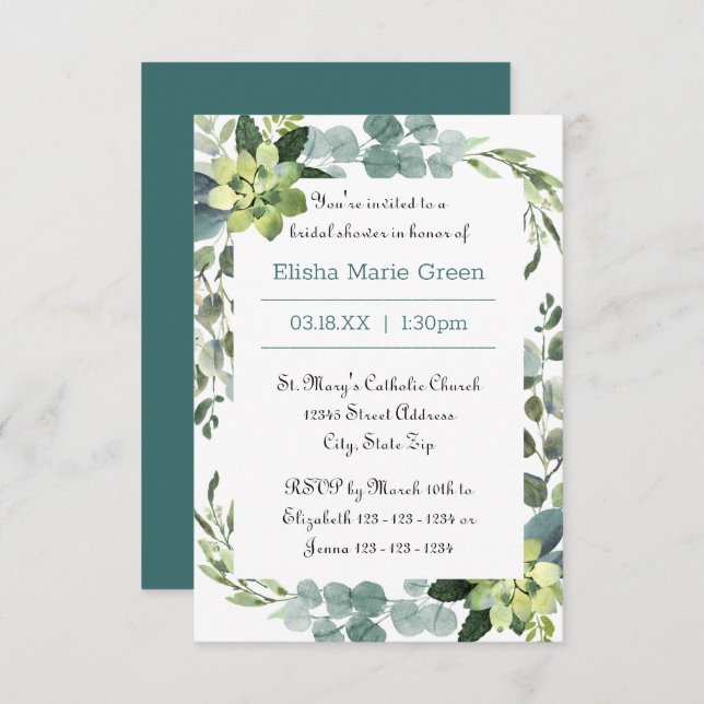 Teal Bouquet Frame - 3x5 Bridal Shower Invitation (Front/Back)