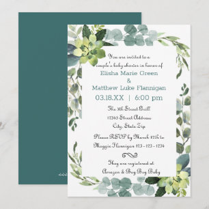 Teal Bouquet Frame - Couple's Baby Shower Invitation