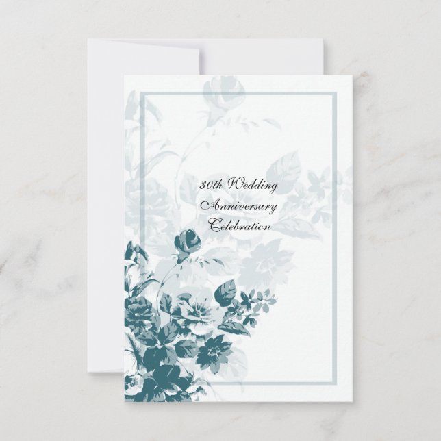 Teal Bouquet Wedding Anniversary Invitations (Front)