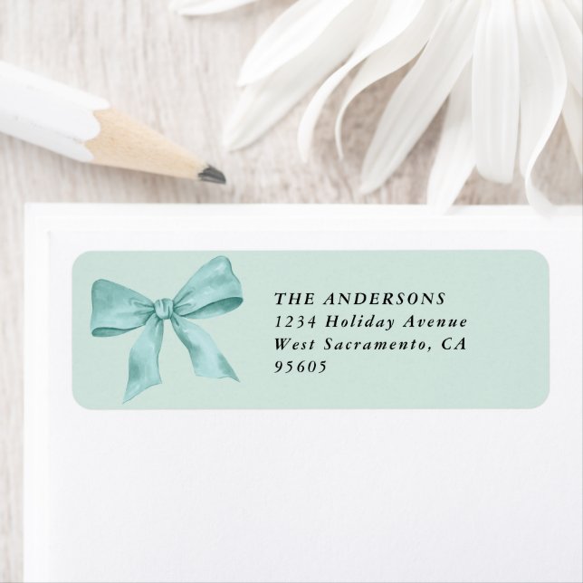 Teal Bow Christmas Return Address (Insitu)