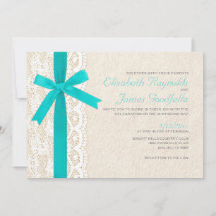 Teal Bow & Lace Wedding Invitations
