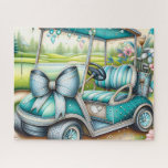 Teal Bow Luxury Golf Cart Jigsaw Puzzle<br><div class="desc">Teal Bow Luxury Golf Cart
Art/illustration
colorful
customizable</div>