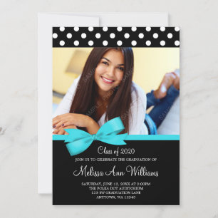 Teal Bow Polka Dots Photo Graduation Announcement