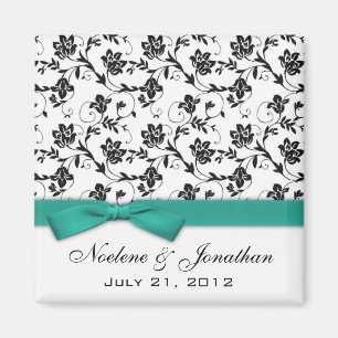 Teal Bow Wedding Flower Magnet