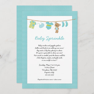 Teal Boy Clothesline baby sprinkle invitations
