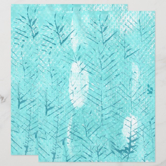 Teal branches on turquoise white scrapbook paper (Front/Back)