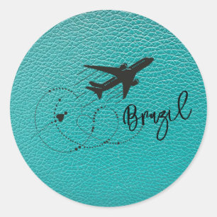 Teal Brazil Passport Classic Round Sticker
