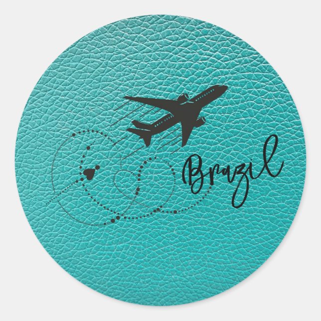 Teal Brazil Passport Classic Round Sticker (Front)