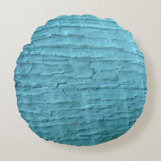 teal bright crackled wood  Blue  solid plain colou Round Pillow (Front)