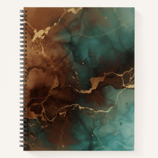 Teal & Bronze Ink Marble Notebook with Gold Vein 