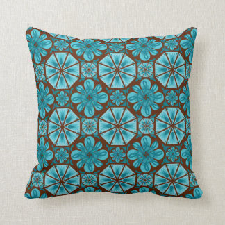 Teal Brown Abstract Tile Pattern Throw Pillow