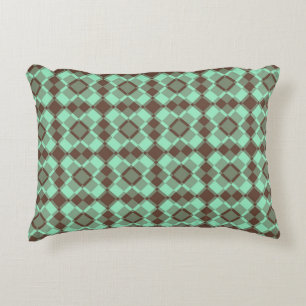 Teal Brown Chequered Argyle Pattern Accent Pillow