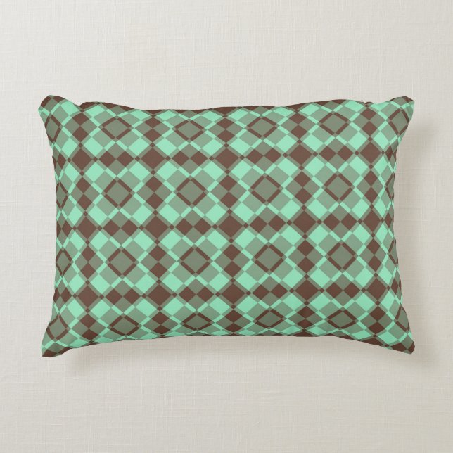 Teal Brown Chequered Argyle Pattern Accent Pillow (Front)