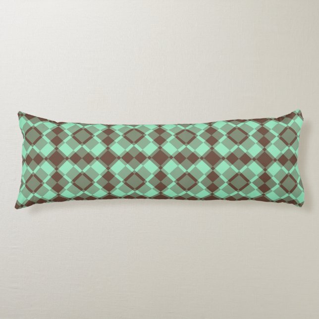 Teal Brown Chequered Argyle Pattern Body Pillow (Front)