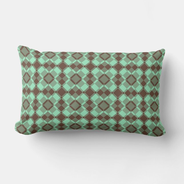 Teal Brown Chequered Argyle Pattern Lumbar Pillow (Front)
