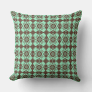 Teal Brown Chequered Argyle Pattern Throw Pillow