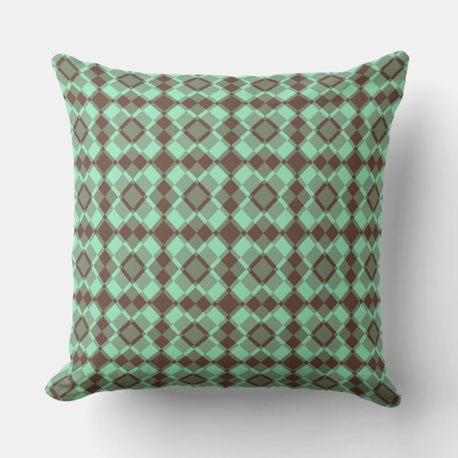 Teal Brown Chequered Argyle Pattern Throw Pillow (Front)
