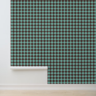 Teal Brown Chequered Diamond Pattern Wallpaper