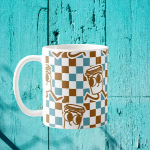 Teal & Brown Coffee Check Mug