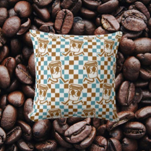 Teal & Brown Coffee Check Throw Pillow