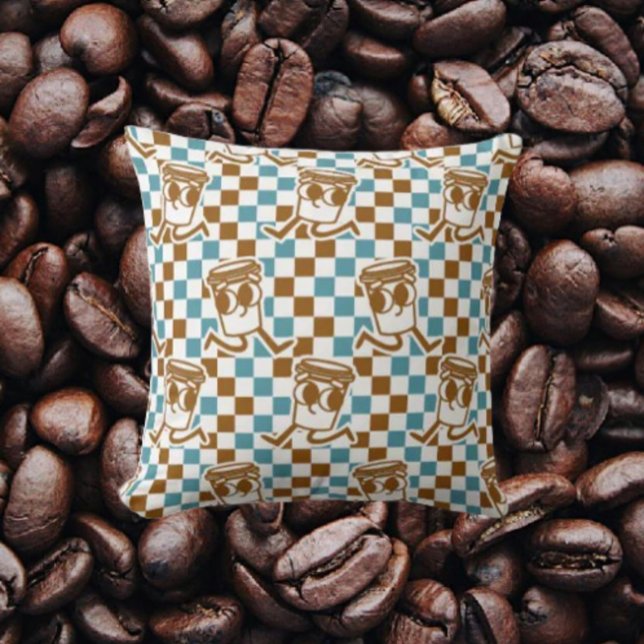 Teal & Brown Coffee Check Throw Pillow (Creator Uploaded)