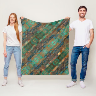 Teal brown faux copper patina inspired fleece blanket