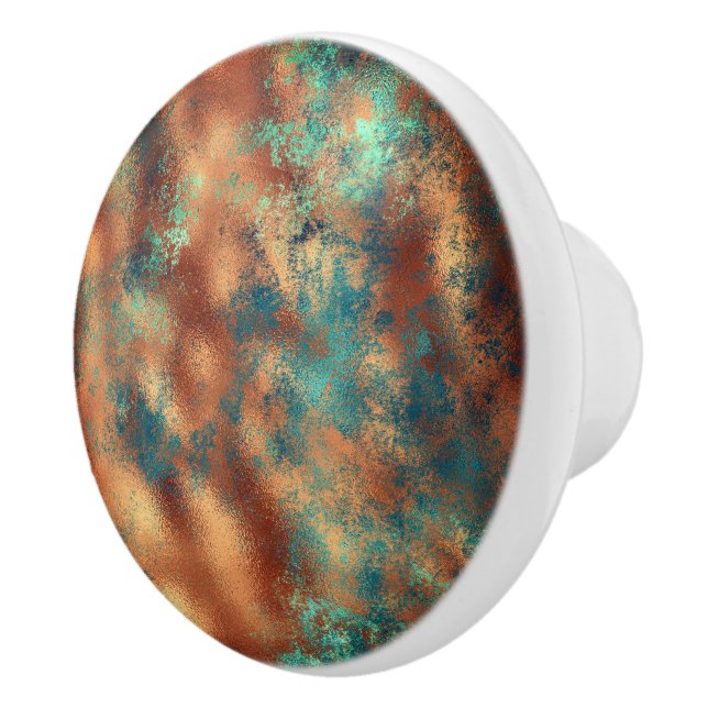 Teal brown faux copper patina inspired Industrial  Ceramic Knob (Right)