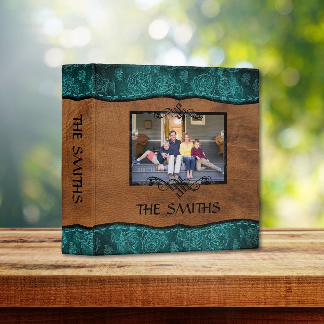 Teal+Brown Faux Leather Family Scrapbook Album Binder (Creator Uploaded)