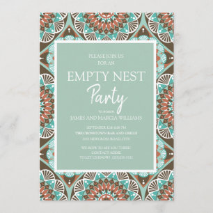 Teal Brown Mandela Pattern Empty Nest Party Invitation