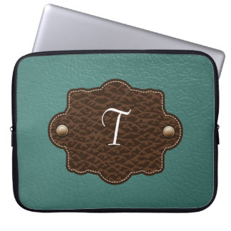 Teal & Brown Monogram Leather Look Laptop Sleeve