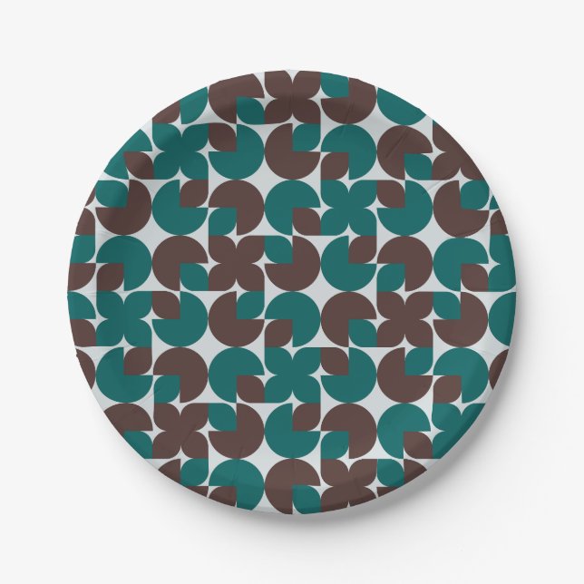 Teal & Brown Organic Pattern Paper Plate (Front)