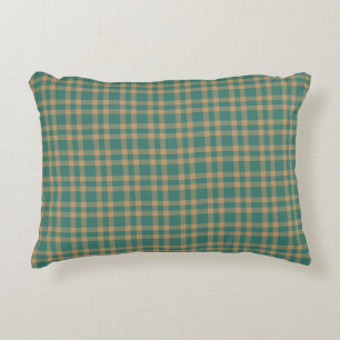 Teal Brown Plaid Pattern Accent Pillow