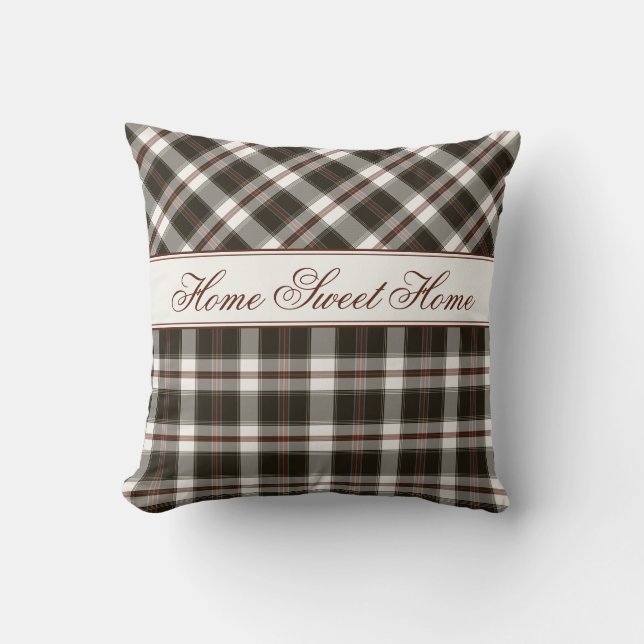 Teal, Brown, Red & Cream Plaid Throw Pillow (Front)