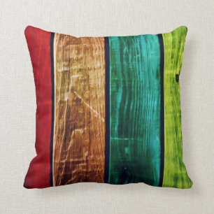 Teal Brown Red & Green Striped Accent Pillow