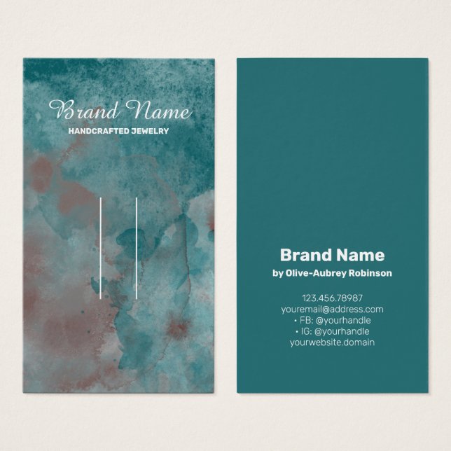 Teal Brown Watercolor Hair Clip Display Card (Front & Back)
