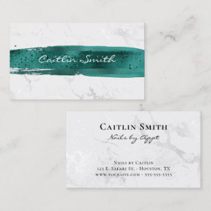 Teal Brush Stroke Silver White Foil Marble Business Card