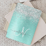 Teal Brushed Metal Silver Glitter Monogram Name iPad Air Cover<br><div class="desc">Easily personalize this trendy chic ipad cover design featuring pretty silver sparkling glitter on a teal brushed metallic background.</div>