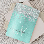 Teal Brushed Metal Silver Glitter Monogram Name iPad Mini Cover<br><div class="desc">Easily personalize this trendy chic ipad cover design featuring pretty silver sparkling glitter on a teal brushed metallic background.</div>
