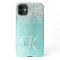 Teal Brushed Metal Silver Glitter Monogram Name