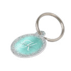 Teal Brushed Metal Silver Glitter Monogram Name