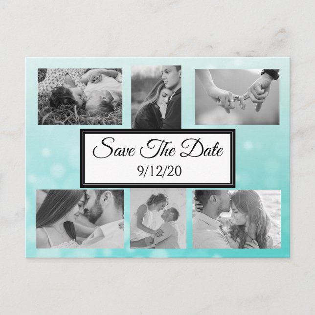 Teal bubbles Photo Save the Date Announcement Postcard (Front)