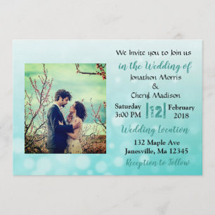 Teal Bubbles Photo Wedding Invitations